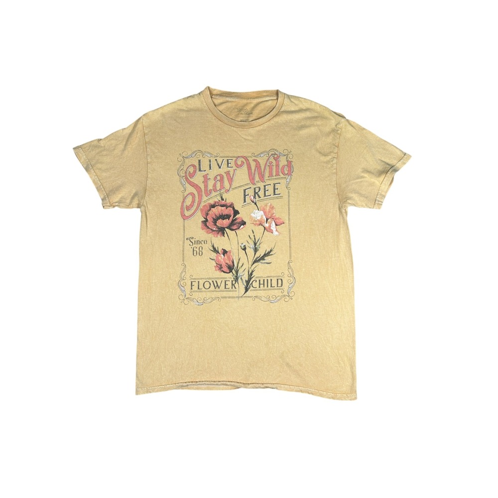 Youth In Revolt Graphic T Shirt Medium Yellow Floral Boho Western Stay Wild Tee